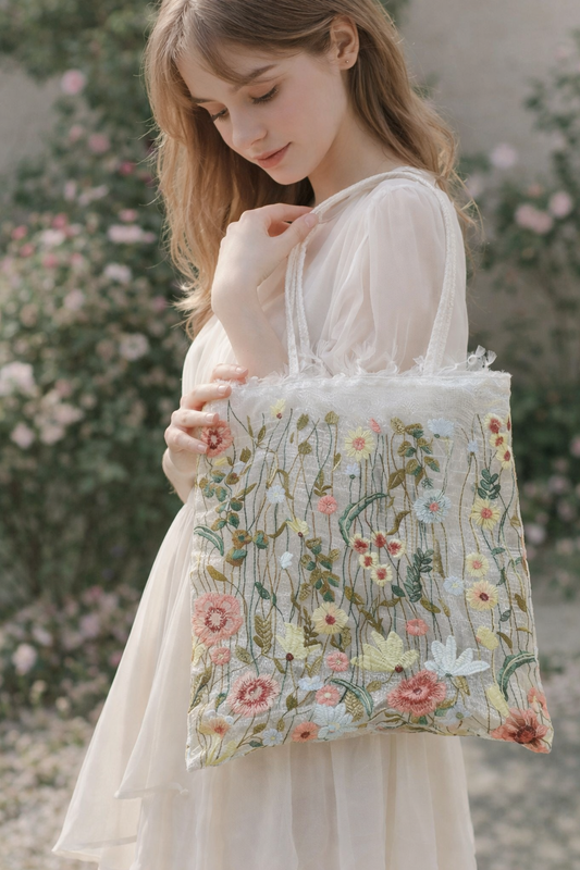 BloomGrace Embroidered Tote