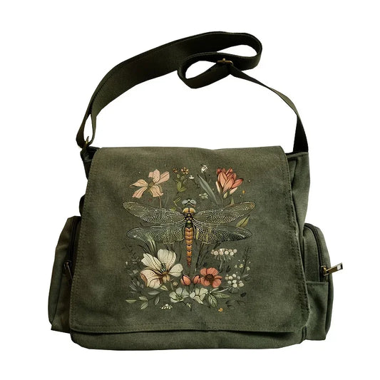 Emerald Whisper Dragonfly Messenger Bag